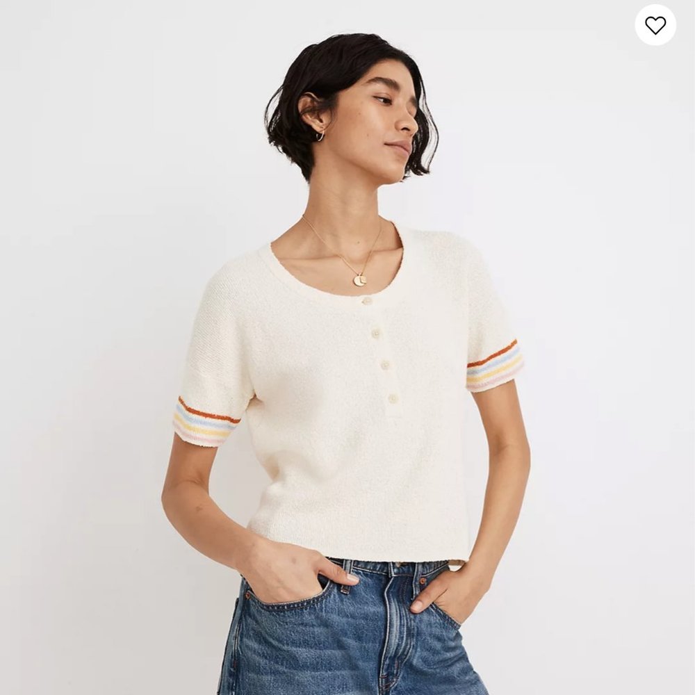 NWOT Madewell Henley Sweater Tee in Rainbow Stripe